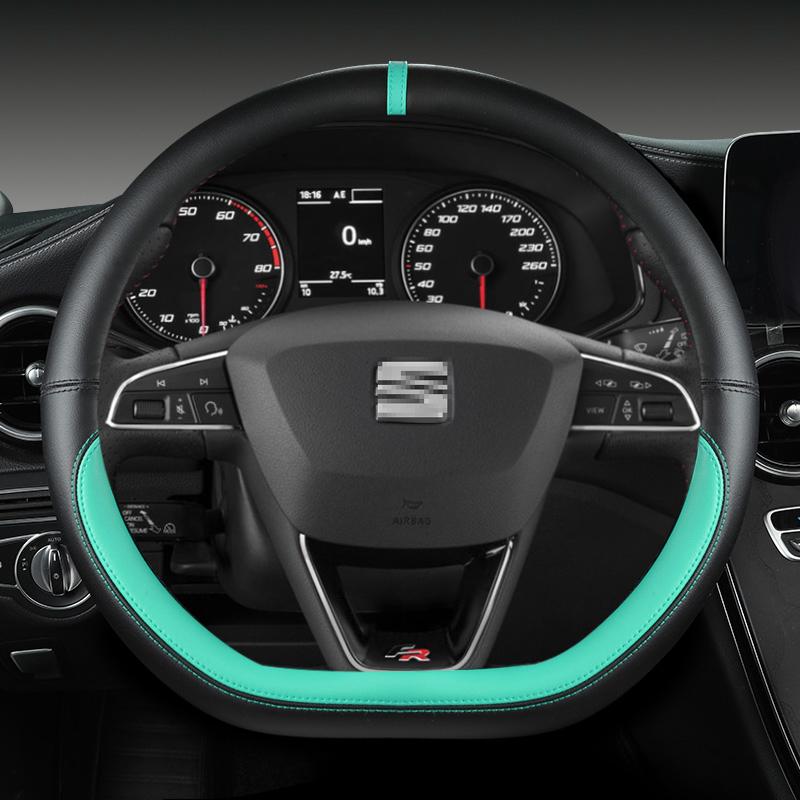 xkzh8 Microfiber Leather Car Steering Wheel Cover Non-Slip 38cm For Seat Tarraco Arona Ateca Ibiza Toledo Mii Leon Arosa Exeo ST FR
