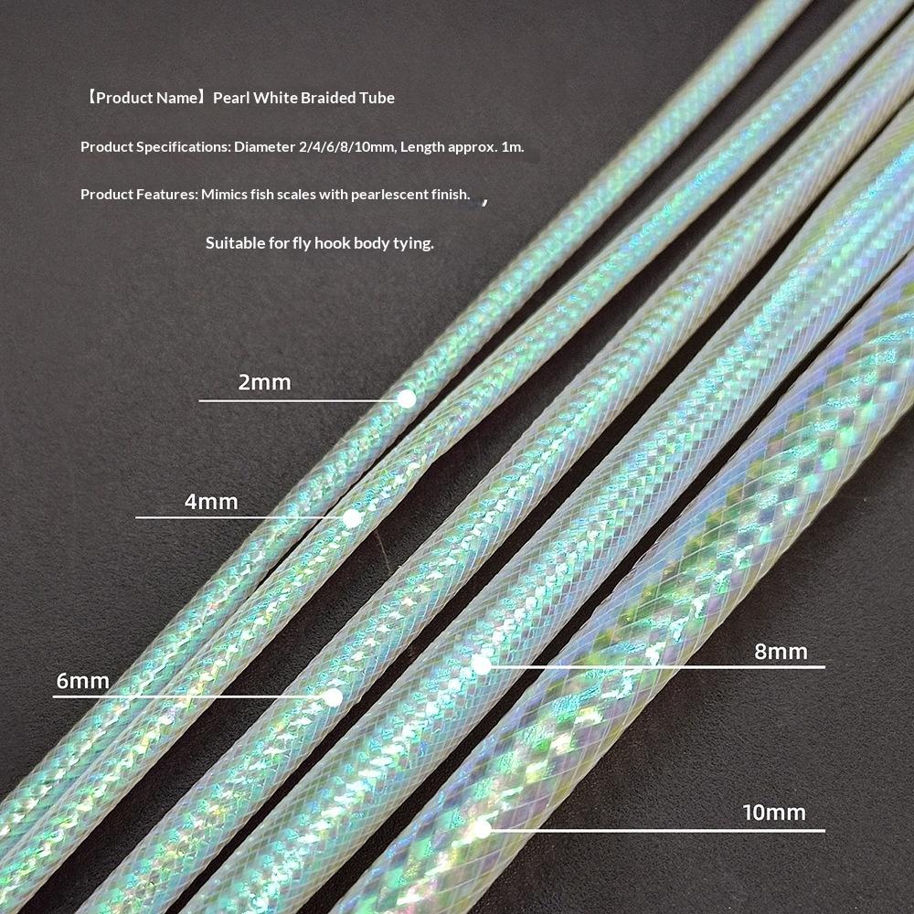 Pearl White Braided Mylar Tubing Fly Tying Materials 2mm-10mm Realistic Fish Scale Body Mesh for Streamers Bass Pike Salmon