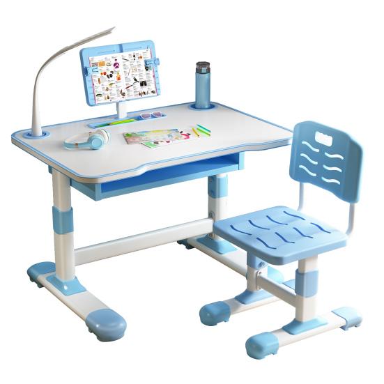 Study Desk Kids Chair Set, Height Adjustable Toddlers Writing Table with Tiltable Reading Stand Learning LED Light, Living Room Bedroom Children Extra