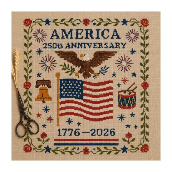 US 250th Anniversary Cross Stitch Kit DIY Needlepoint Starter Patriotic Commemorative Embroidery Pattern Keepsake Gift for Beginners Veterans Military