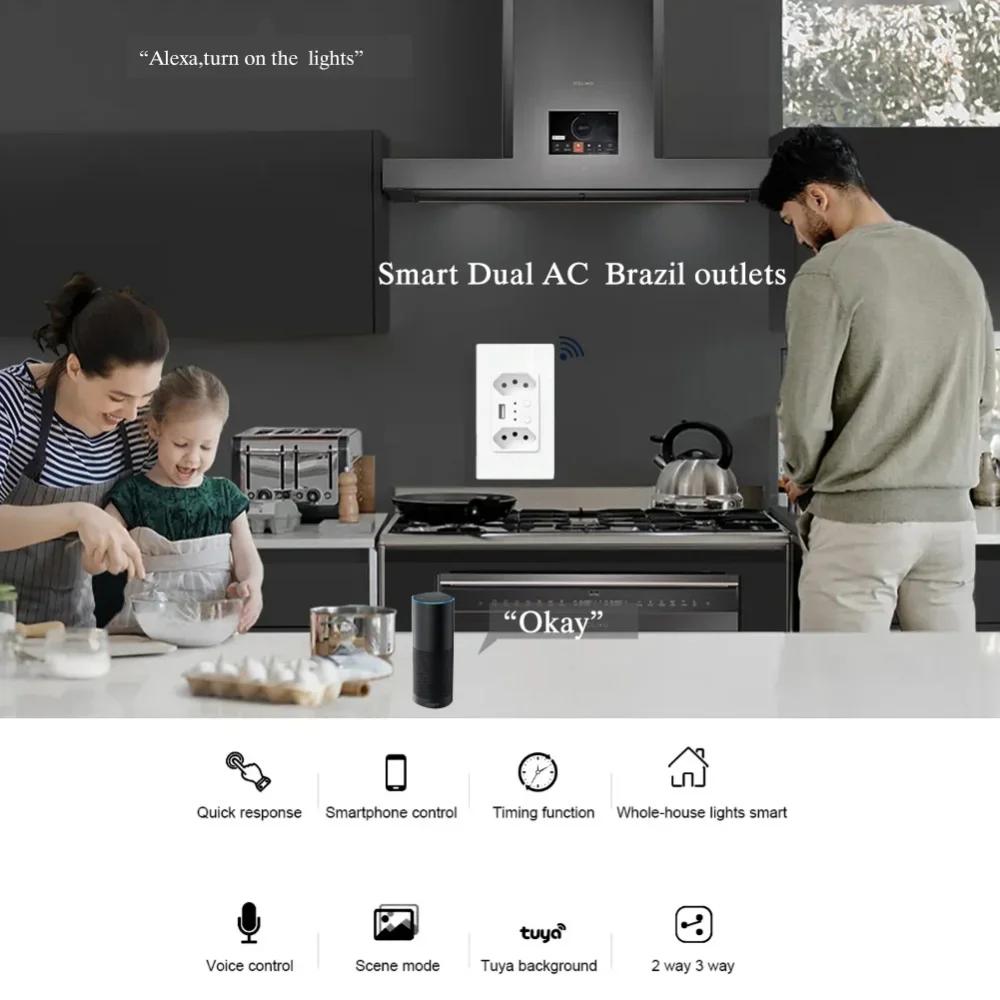 Melery Бразильская умная настенная розетка WiFi USB Tuya Электрическая вилка Розетка Панель ПК/Стекло Alexa Google Home, Интеллект для всего дома