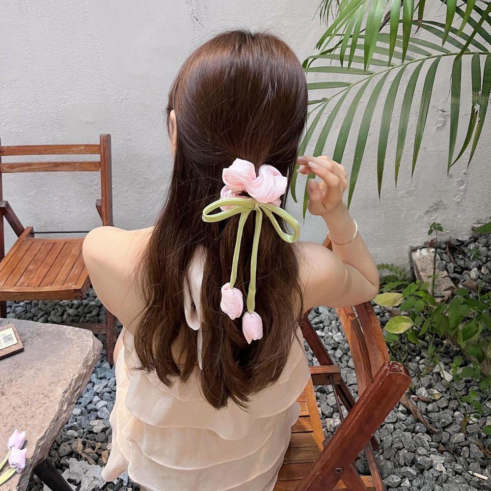 Cloth Tulip Ribbon Hair Ring Hair Tie Flower Hair Claw Exquisite Bowknot Hair Clip Girl