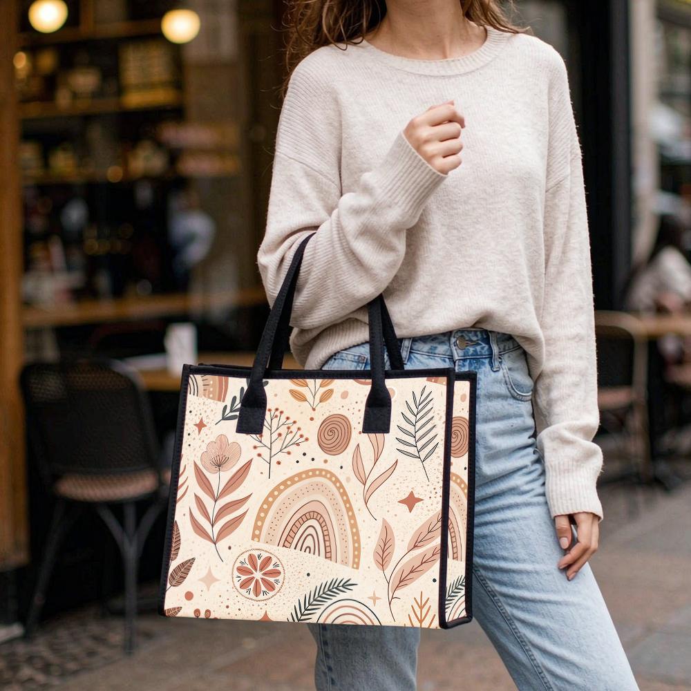 Boho Floral Tote Bag For Women Fashion Casual Shopping Shoulder Bag Simple Daily Portable Handbag