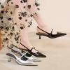 Брендовые осенние туфли Slingback женские туфли на высоком каблуке элегантные туфли-лодочки женские туфли с пряжкой на ремешке с острым носком на тонком каблуке женские