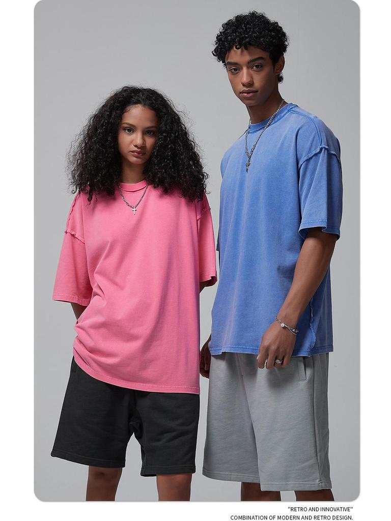 Футболка мужская ARTIE Retro Washed с коротким рукавом 2024 года — свободный крой, модная, 250 г, с оборками для весны/лета