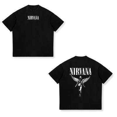 Nirvana Винтажная Рок-группа Круглый вырез Короткий рукав Ретро Ангел и Цветочный принт Гранж Любители Музыки Модная Футболка