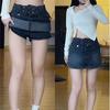 Женская короткая юбка большого размера, однотонная джинсовая короткая юбка с высокой талией в стиле ретро, ​​короткая юбка в стиле хип-хоп