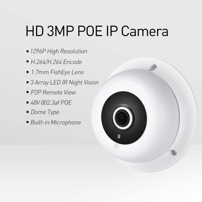 REVOTECH Fisheye Caméra IP POE avec Audio 3MP CCTV Cam H.265 IF04-Audio-P