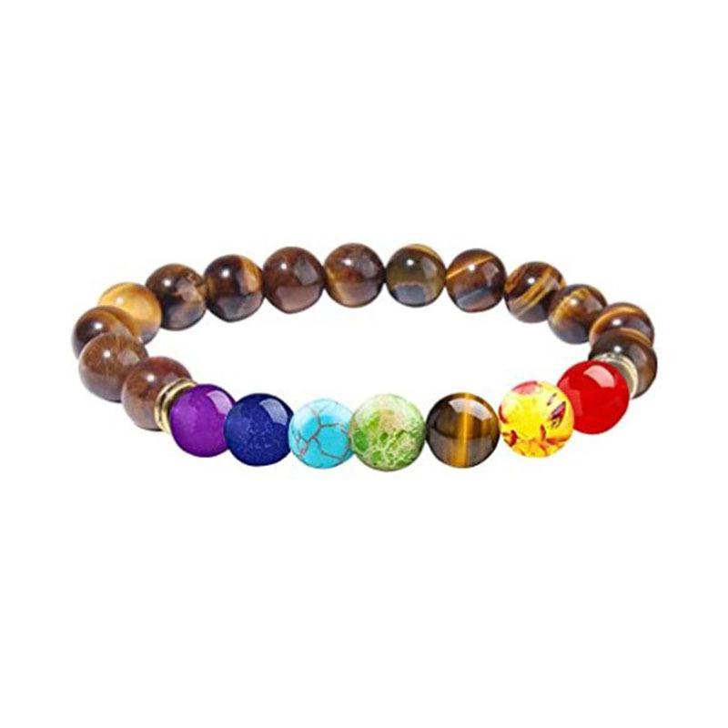 Natural Stone Beads Multicolor Bangle 7 Chakra Healing Balance Beads Bracelet for Women Reiki Prayer Yoga Wristband