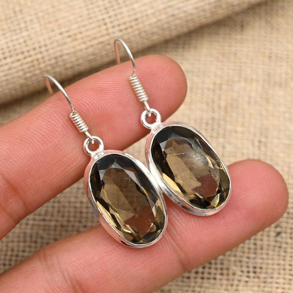 Ювелирные изделия из твердого серебра 925 пробы с дымчатым топазом и драгоценным камнем ручной работы