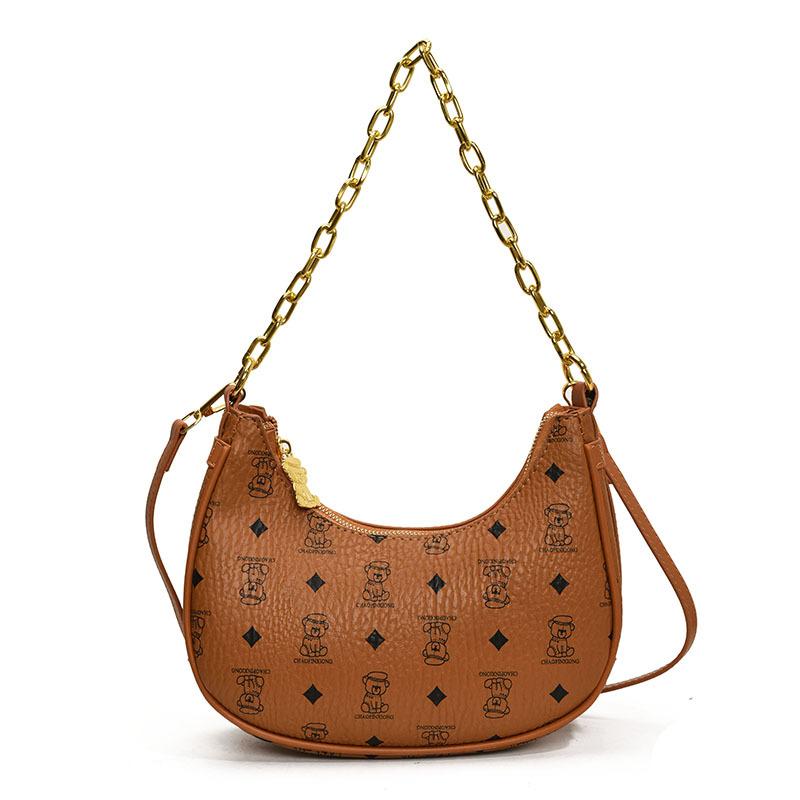 Women's Bag New Shoulder Messenger Women's Bag Fashionable Versatile Small Square Bag Bear Crescent Bag