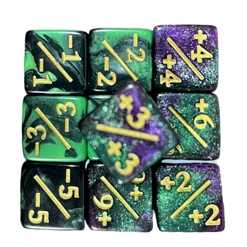 10Pcs 16mm 6 Side Dice Counters +1/1 Counting Dice And Dual Color Positive And Negative Compatible With Card Game Accessories