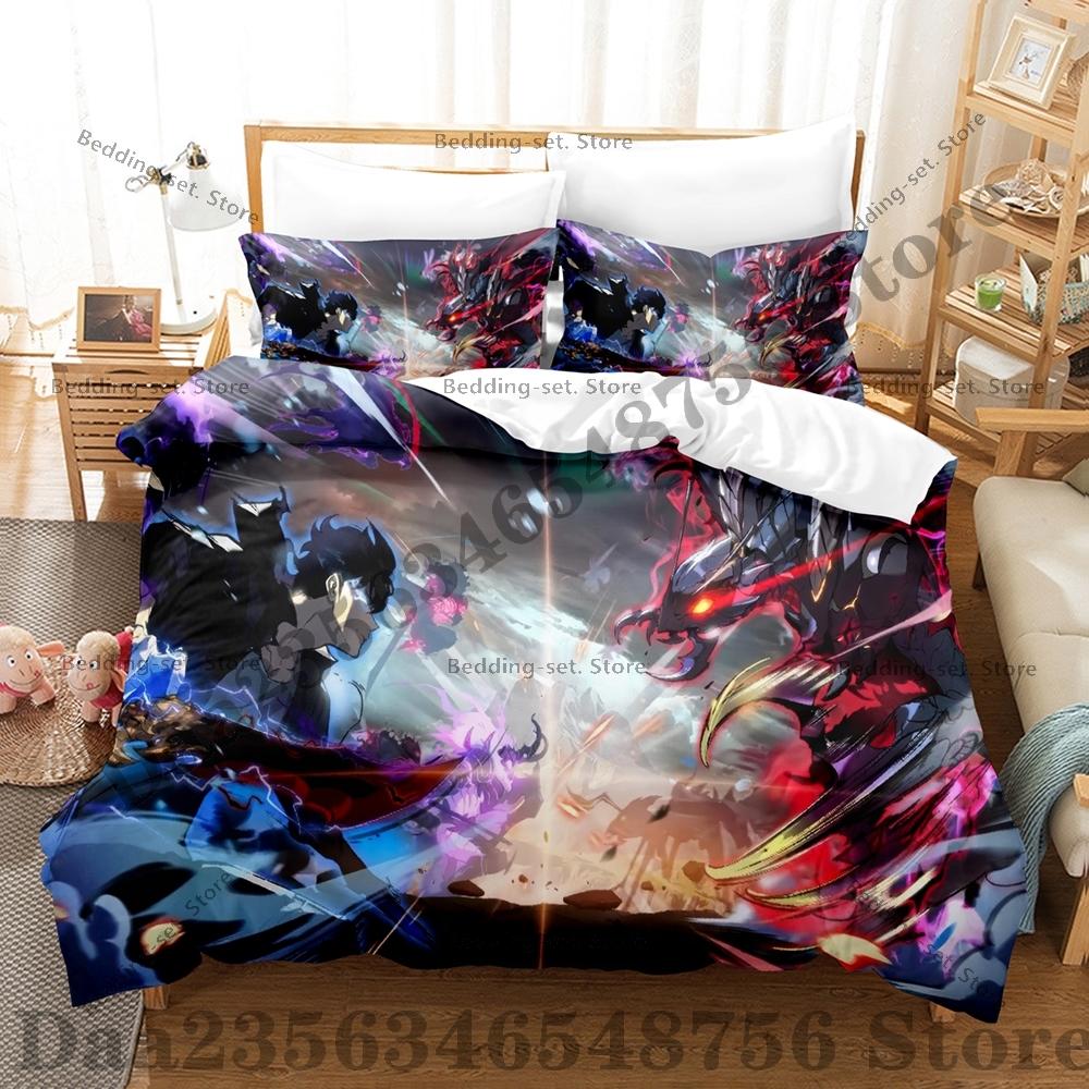 Comforter Solo-Leveling Three-Piece Set Sung Jin-Woo Bedding Set Single Twin Full Queen King Size Bed Set Bedroom s Anime