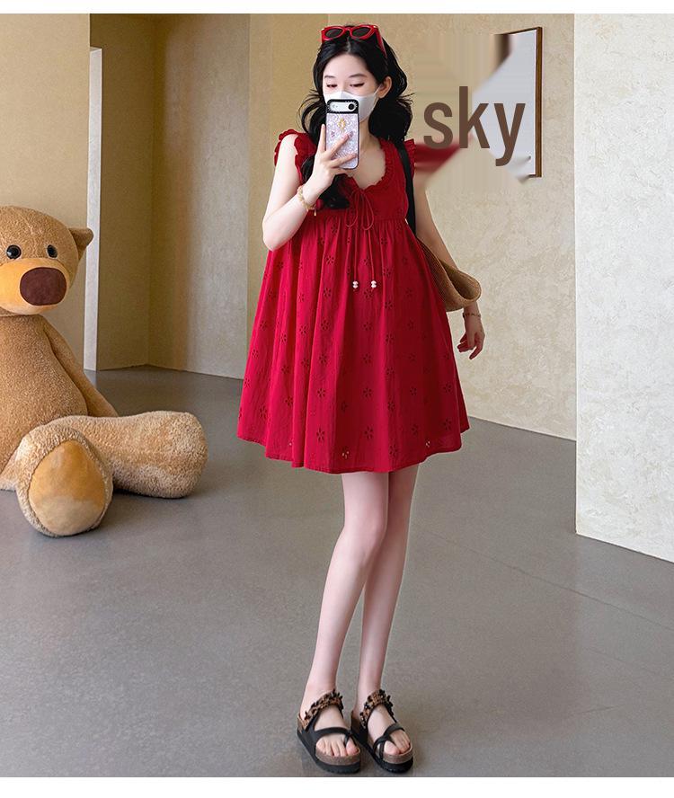 2026 Summer Sleeveless Maternity Doll Dress - Age-Reducing, Hollow Out, Loose Fit, Sweet Belly Covering Vest Design