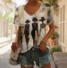 Летние женские футболки Vintage Africa Independent Women Pattern Короткие рукава Футболка Дизайнер Art V-образный вырез Свободные пуловеры Топы