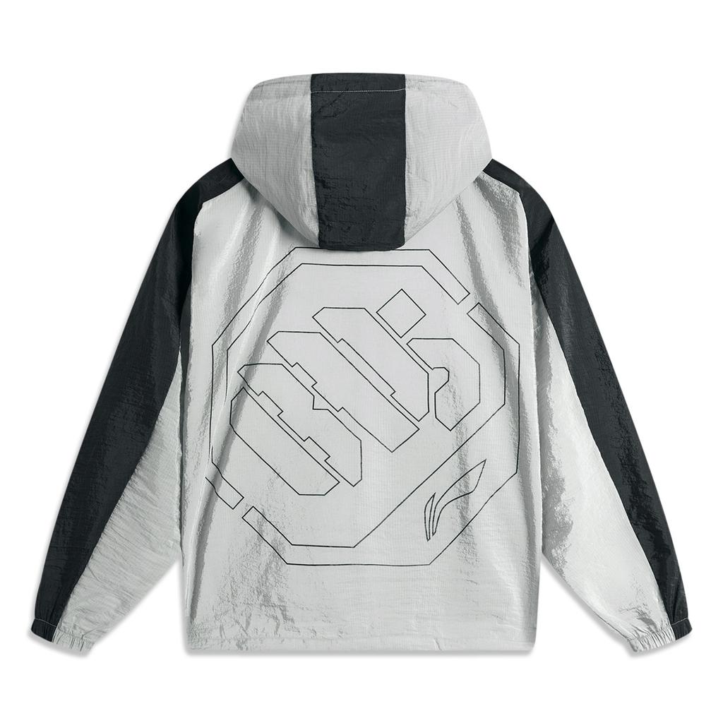 Li Ning Basketball Series Comfortable Casual Simple Color Block Zip Loose Letter Print Sports Windbreaker Men Outerwear Mist-Gray Black AFDU643-1