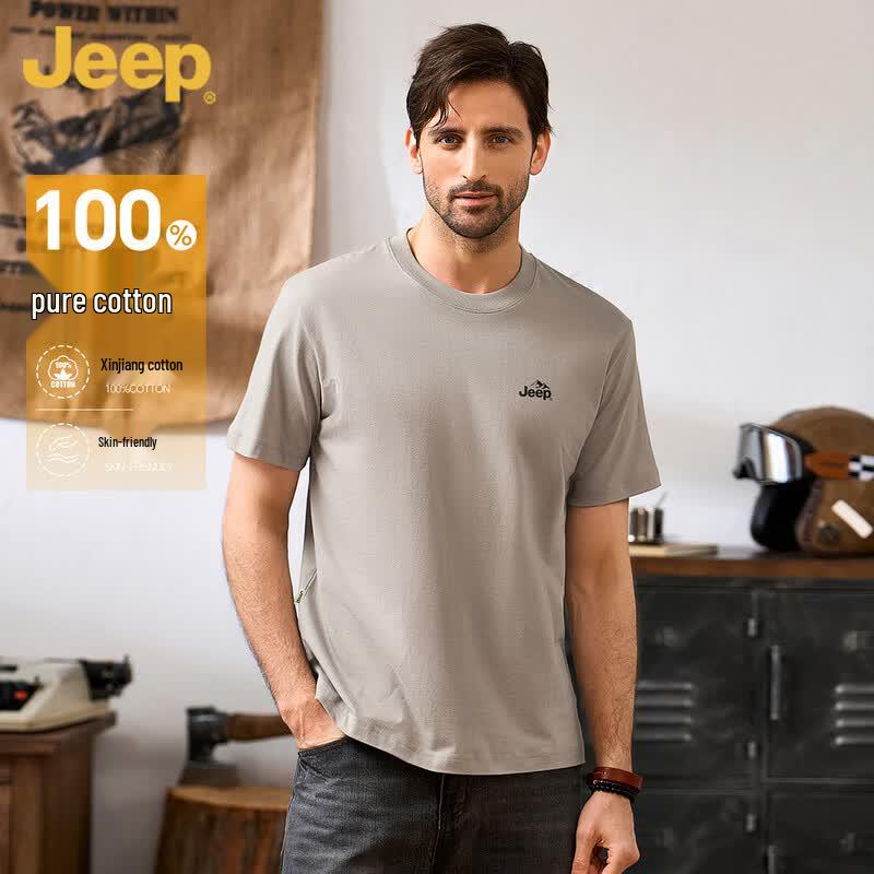 Jeep Мужская футболка с коротким рукавом и круглым вырезом, 100% хлопок