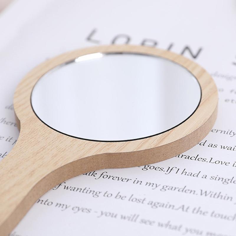 Маленькое портативное деревянное зеркало для макияжа, круглое косметическое зеркало, карманное зеркало