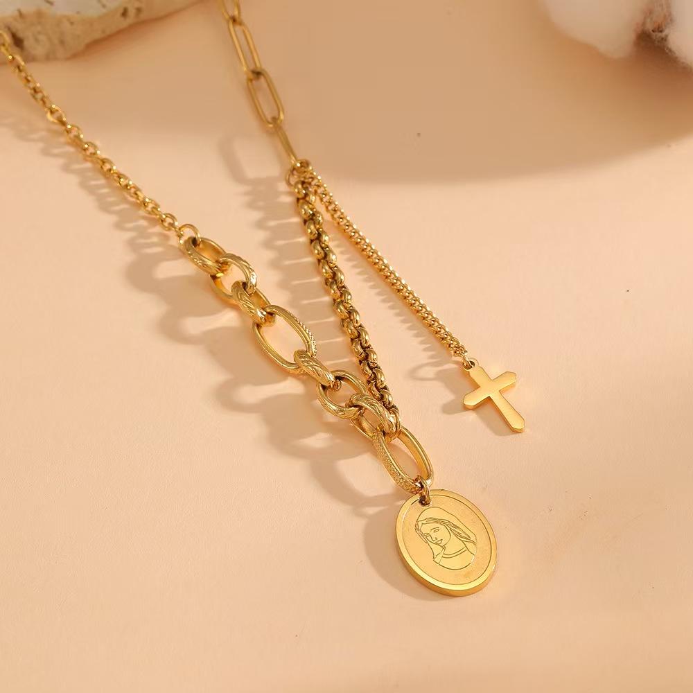 Stainless Steel 18K Gold Plated Sporty Letter Necklace Multi-style High-grade Box Chain Human Shape Women Micro Insert Dongguan
