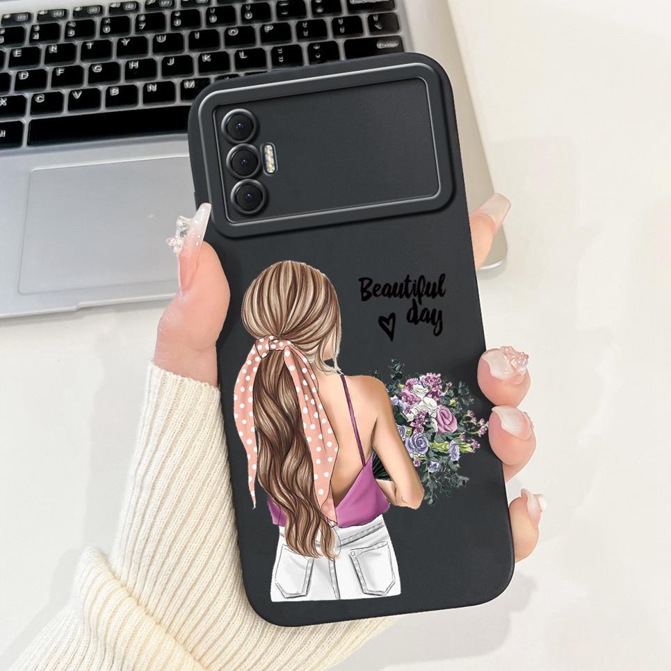 Phone Shell For Tecno Spark 8P Woman Fashion Flower Butterfly Coques For Tecno Spark 9T India Back Covers Soft Liquid Silicone