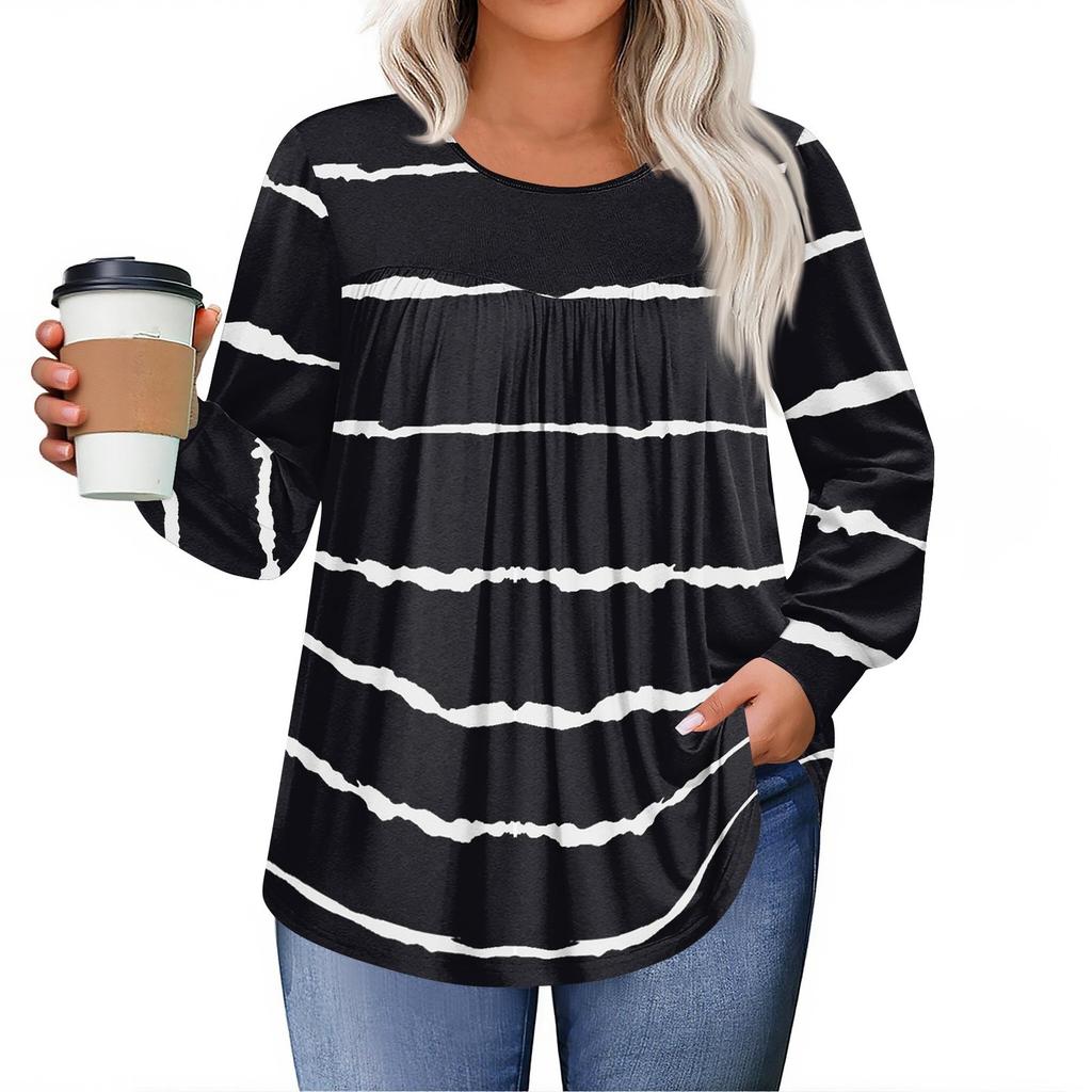 Womens Plus Size Tops Long Sleeve Shirts Round Neck Flowy Tunic Casual Loose Blouse L-5X