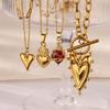 Punk Gold Color Heart Pendant Necklace for Women Stainless Steel OT Buckle Beaded Neck Chain Choker Y2K Jewelry Accessories