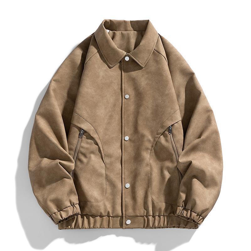 Повседневная мужская куртка Подростковая простая трендовая модная куртка с бейсбольным воротником Куртка для пары Мужская универсальная повседневная кожаная куртка