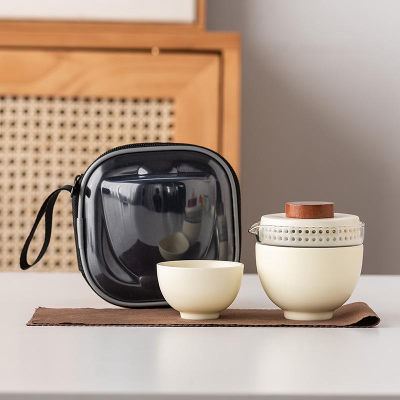 Travel tea set Kuaike cup one pot and two cups portable cover bowl small set outdoor high-end kung fu business gift set