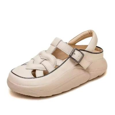 Высокий Бренд 4СМ Коровья Плетение Натуральная Натуральная Кожа Сандалии Крючок Дышащие Ботинки Удобные Летние Резиновые Женские Полые Ботильоны Балетки