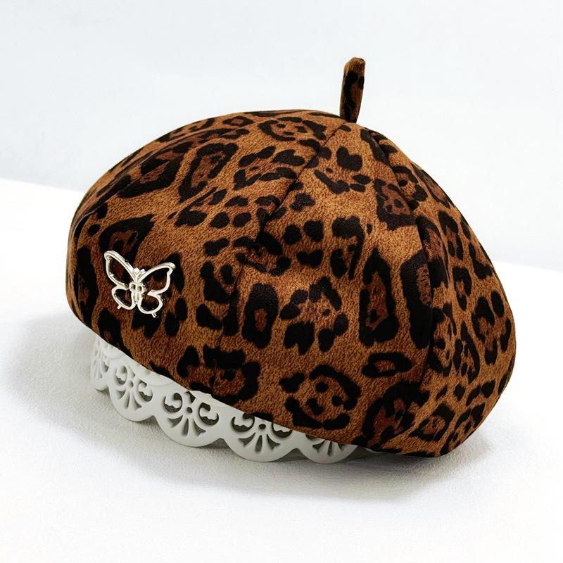 1 шт., модная хлопковая кепка в стиле досуга, универсальная восьмиугольная шляпа с леопардовым принтом, аксессуары в виде бабочки