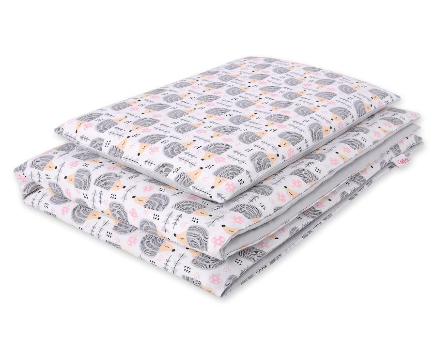 Double-sided 2-piece cotton children's bedding - gray hedgehogs