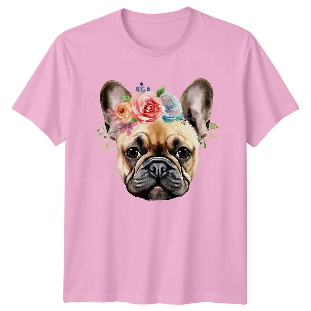 Watercolor French Bulldog Wearing Floral Unisexs TShirt Frenchie Dog Animals