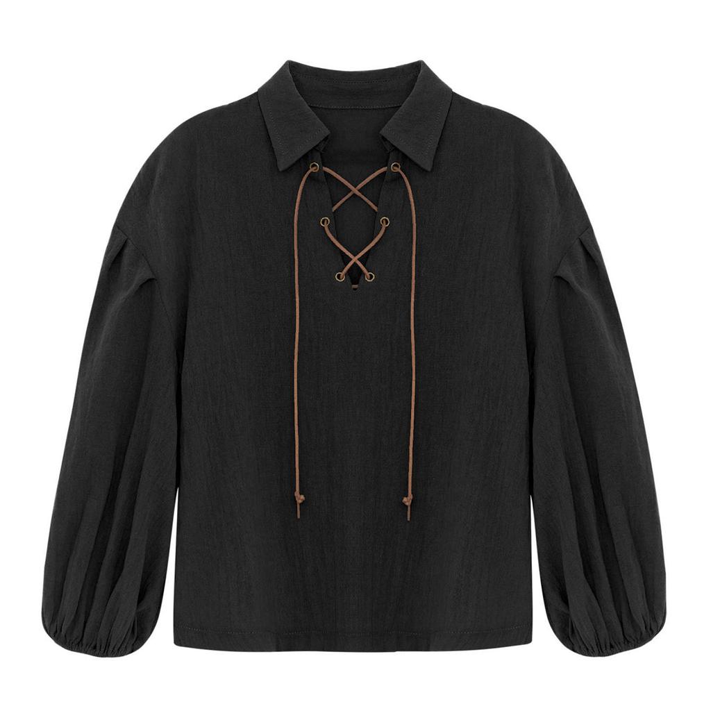 Мальчики Средневековая Пиратская Рубашка Викинг Ренессанс На шнуровке Топ Наемник Хэллоуин Костюм для ролевых игр Наряд