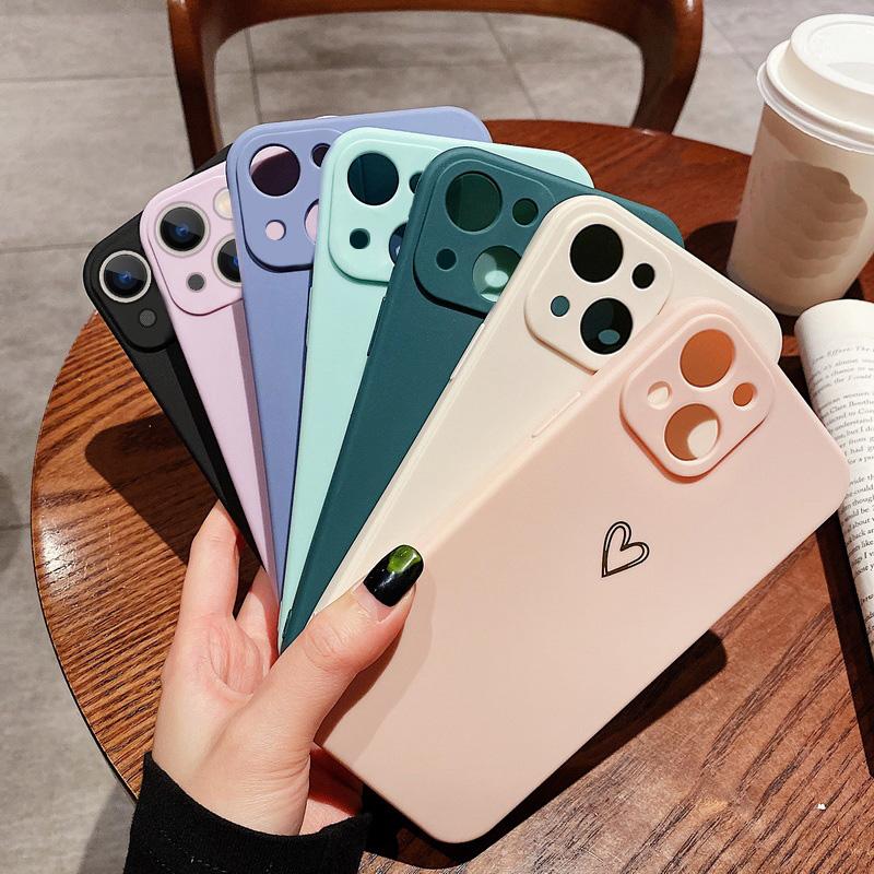 Candy Color Love Heart Case For iPhone 16 Pro Max 15 Pro 14 13 12 11 X XR XS Max 7 8 Plus Shockproof Silicone Phone Case