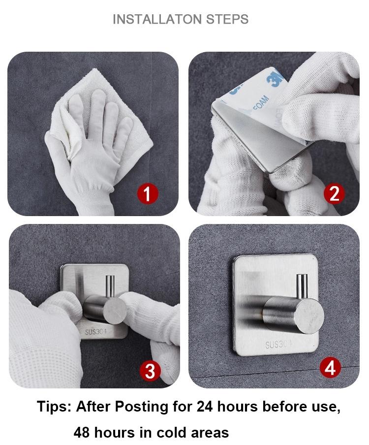 No Drilling Self-Adhesive Stainless Steel Hooks Brushed Nickel Towel Robe Hanging Hooks for Bedroom Kitchen
