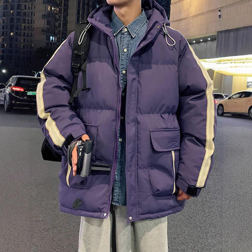 Мужская пуховая хлопковая куртка с боковыми полосками для осени и зимы, утолщенная рабочая одежда с большим карманом, хлопковая куртка