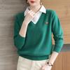 Faux Two Piece Long Sleeve Knit Sweaters Fashion Lapel Shirt Pullover Blouse Women Autumn Winter Tops