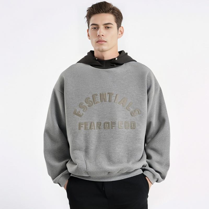 Fear of God Essentials Худи из флиса с нейлоном Темно-серый Овсяный/Чернильный Мужские Топы Серый 202SP244313F