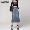 Summer Women's Denim Skirt Pear-shaped Figure Denim Half-body Skirt High-waisted Vintage Mid-length Split A-line Skirt