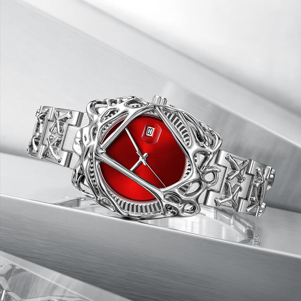 Y2K Ретро Часы Мода Гетеротипный Дизайн Мужские Кварцевые Часы Нержавеющая Сталь Водонепроницаемые Светящиеся Дата Наручные Часы