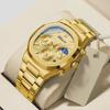 Men's Multifunction Quartz Watch Chronograph Luminous Water-Resistant Luxury Golden Steel Bracelet Men Moonswatch
