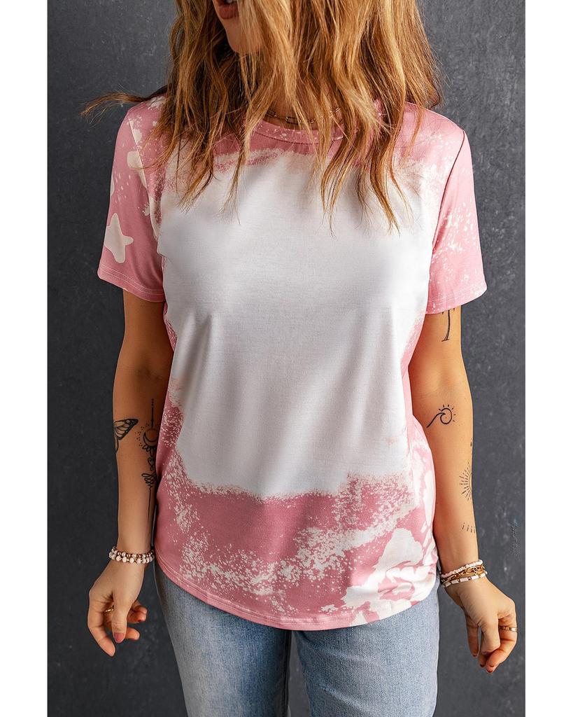 Azura Exchange Pink Tie Dye Color Bleached Short Sleeve T Shirt