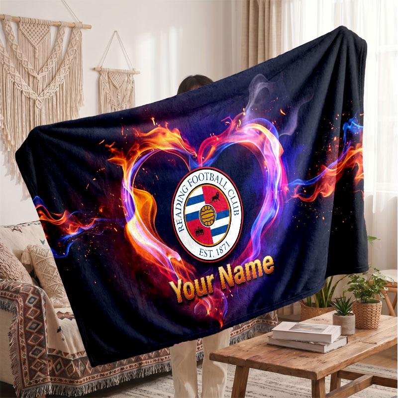 Reading FC Personalized Fleece Blanket With Football Logo, Custom Name Text Soft Warm Home Throw Blanket