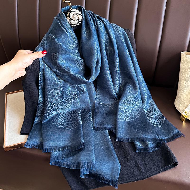 Bohemia Long Jacquard Pashmina Hijab Scarf Cashmere Shawl for Women Luxury Brand Muslim Foulard Soft Turban Bandana Headband