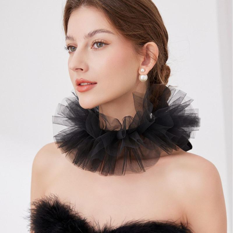 Tulle Ruffled Neck Mesh Collar Layered Ruff Collar Scarf For Costume Party Decor Adults Neckwear Cosplay Props