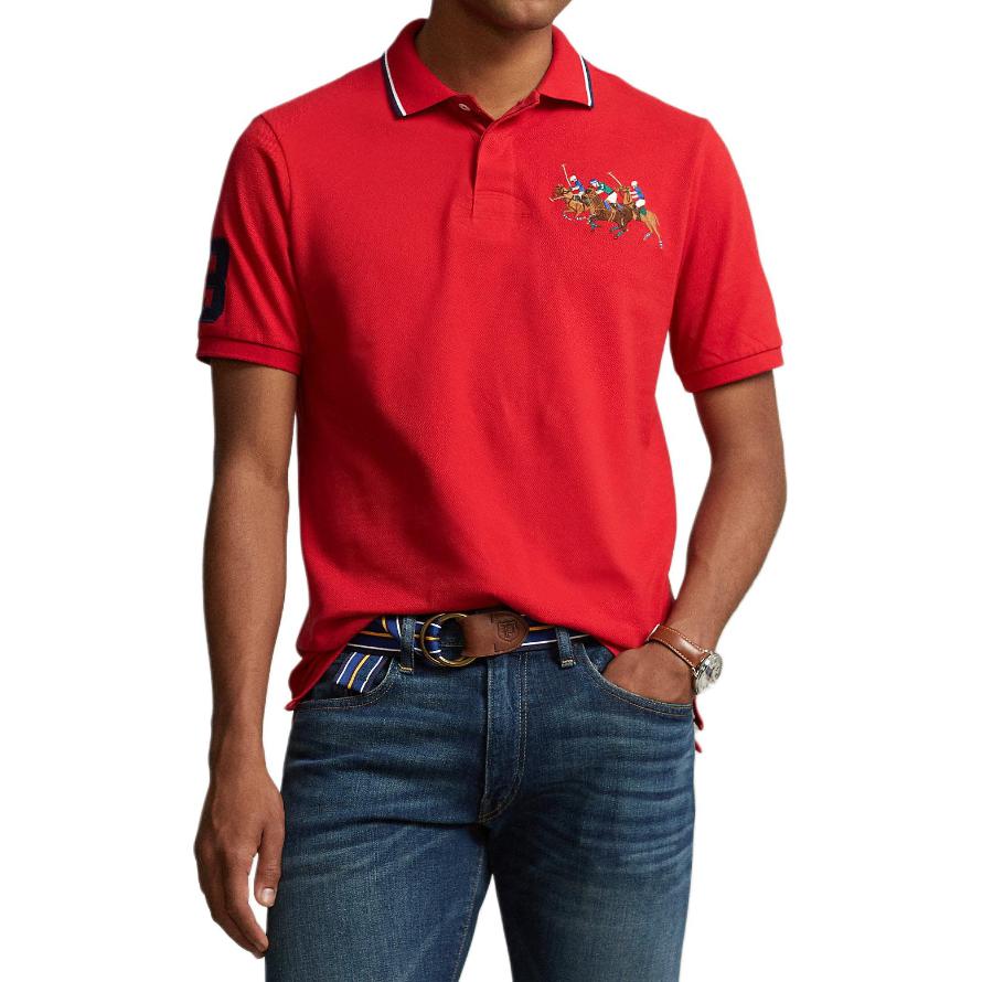 Polo Ralph Lauren SS23 Animal Pattern Straight Fit Short Sleeve Polo Shirt Men tops Bright-Red 710900614-002