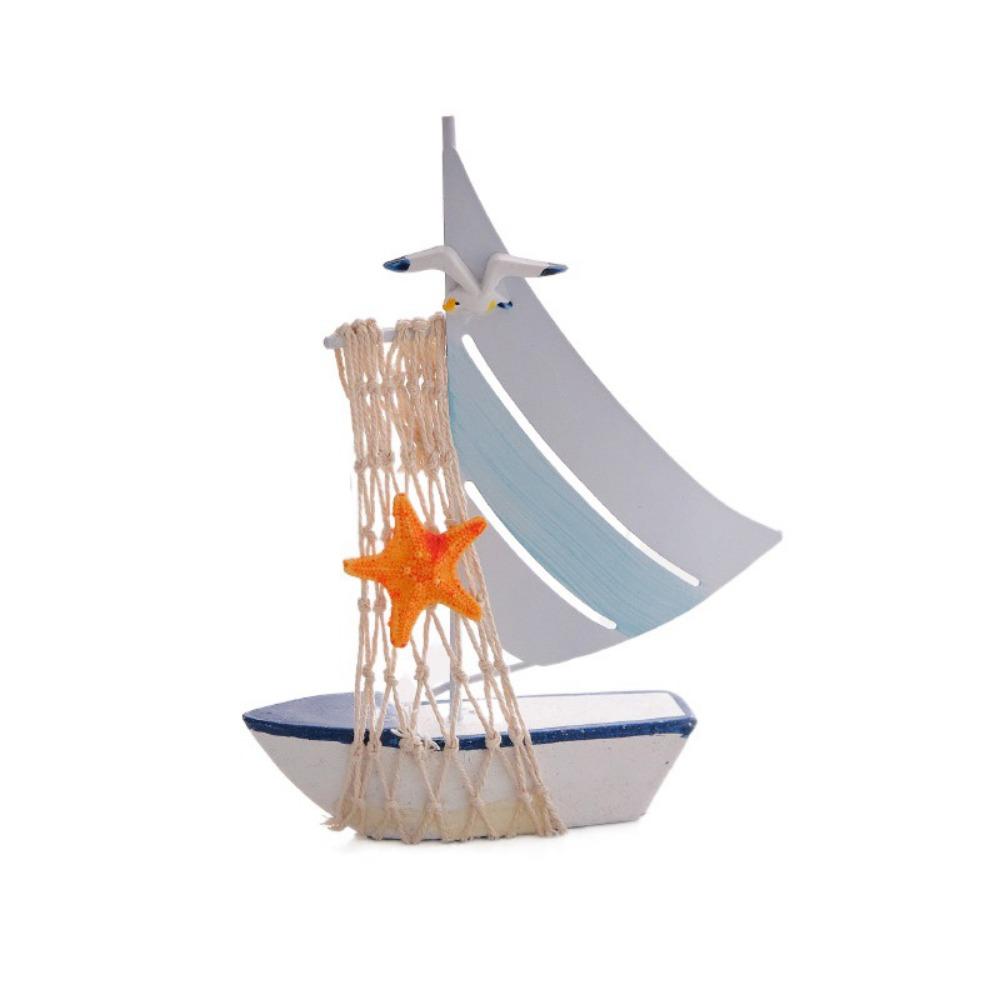 Iron Craft Sailing Model Ocean Style Woode Base Desktop Boat Ornament Mediterranean Mediterranean Sailboat Ornament Home Decor