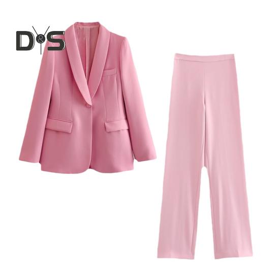 2 шт./компл. женский офисный наряд с лацканами, длинный рукав, одна пуговица, пиджак, высокая талия, длинные брюки, комплект деловой рабочей одежды