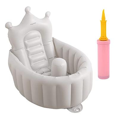 Ванночка для купания младенцев Ange Smile Crown, Подходит для детей с рождения, Компактная, с ручным насосом, Противоскользящие ножки, Высокая спинка и крючок для сушки, Серая