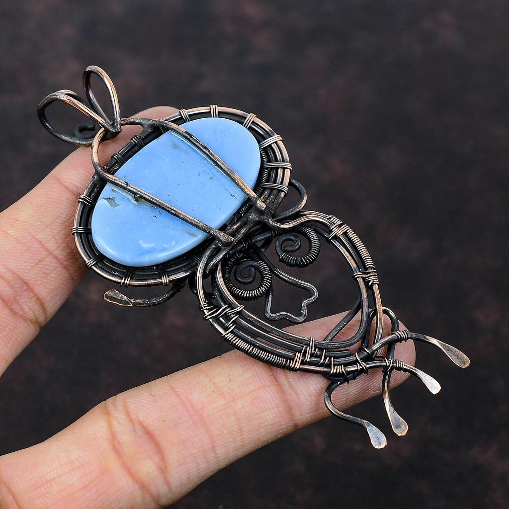 Подвеска Owyhee Blue Opal, подвеска из медной проволоки, ювелирные изделия из натуральных драгоценных камней, подвеска ручной работы, медные ювелирные изделия, подарок для женщин, стильная подвеска